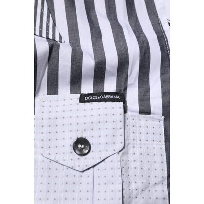 Dolce & Gabbana White Gray Striped Cotton Men Casual Shirt Dolce & Gabbana