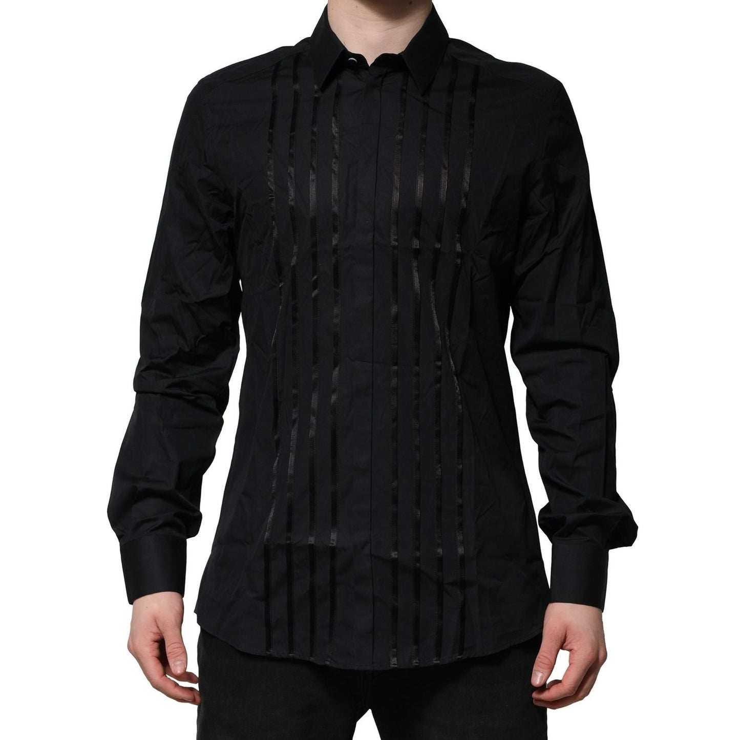 Dolce & Gabbana Black Cotton GOLD Mens Dress Formal Shirt Dolce & Gabbana
