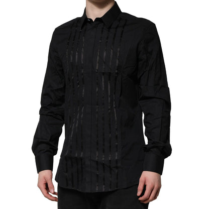 Dolce & Gabbana Black Cotton GOLD Mens Dress Formal Shirt Dolce & Gabbana