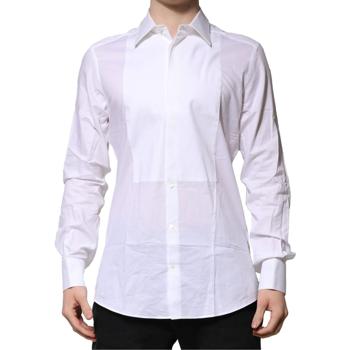 Dolce & Gabbana White Bib Cotton Poplin GOLD Men Formal Shirt Dolce & Gabbana