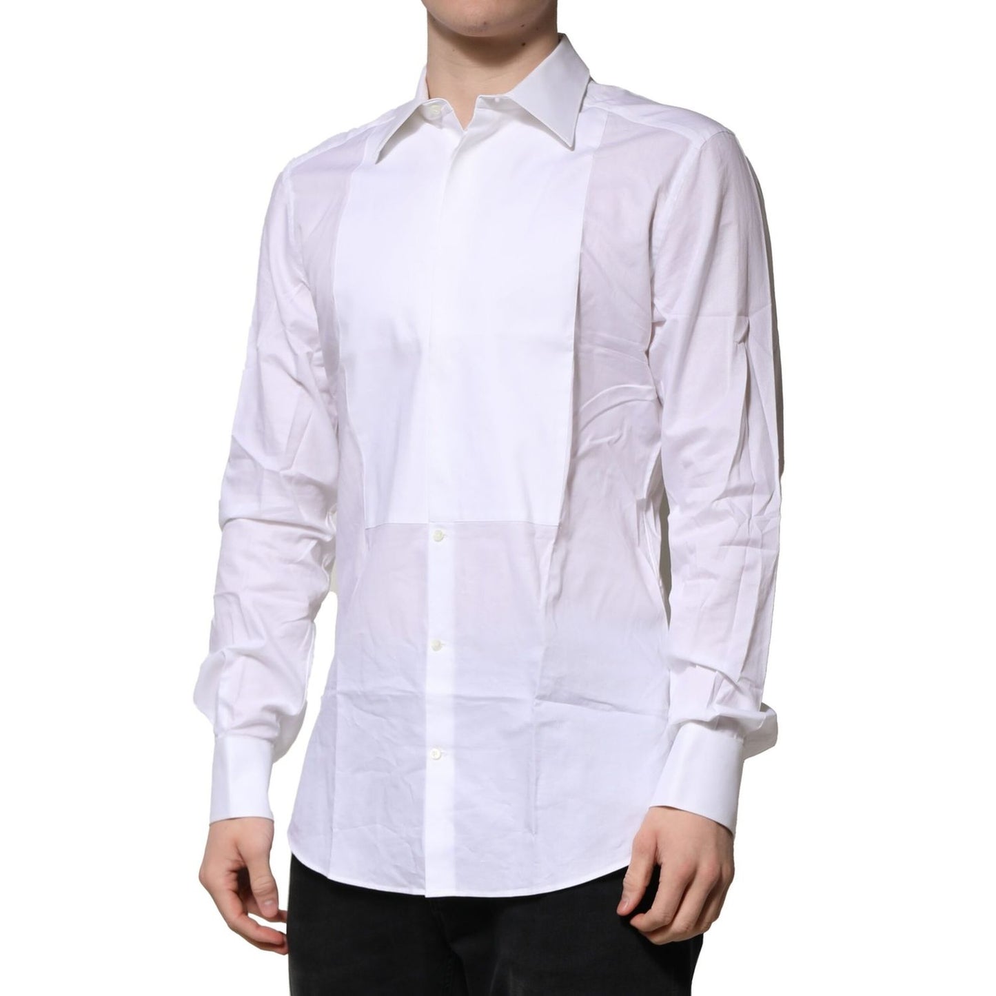 Dolce & Gabbana White Bib Cotton Poplin GOLD Men Formal Shirt Dolce & Gabbana