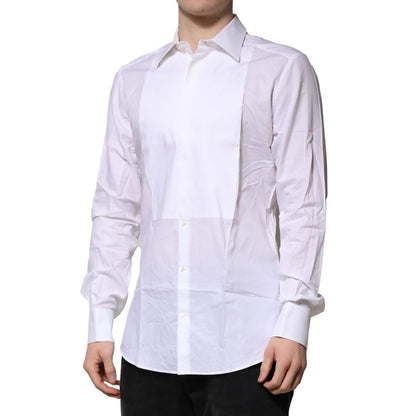 Dolce & Gabbana White Bib Cotton Poplin GOLD Men Formal Shirt Dolce & Gabbana