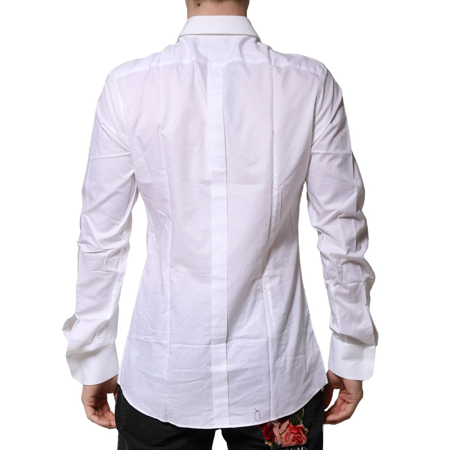 Dolce & Gabbana White Bib Cotton Poplin GOLD Men Formal Shirt Dolce & Gabbana