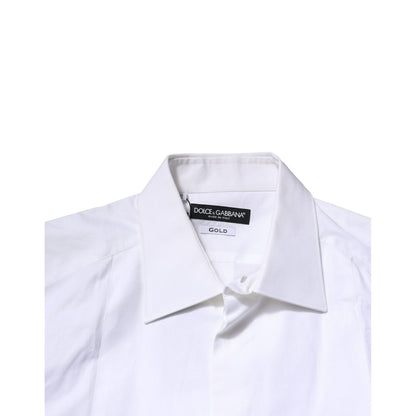 Dolce & Gabbana White Bib Cotton Poplin GOLD Men Formal Shirt Dolce & Gabbana