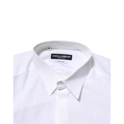 Dolce & Gabbana White Cotton GOLD Long Sleeves Formal Shirt Dolce & Gabbana