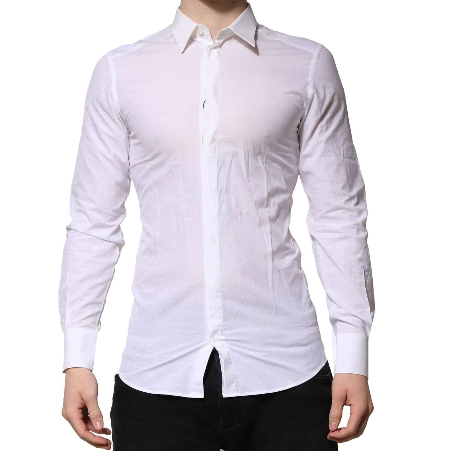 Dolce & Gabbana White GOLD Long Sleeves Dress Men Formal Shirt Dolce & Gabbana