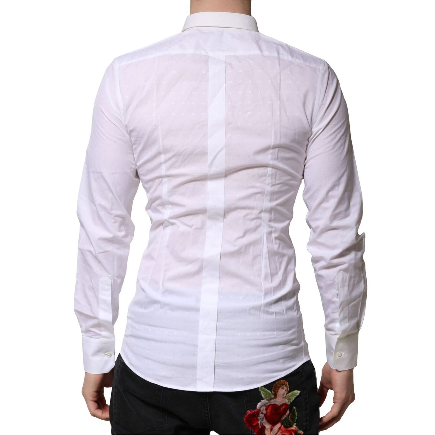 Dolce & Gabbana White GOLD Long Sleeves Dress Men Formal Shirt Dolce & Gabbana