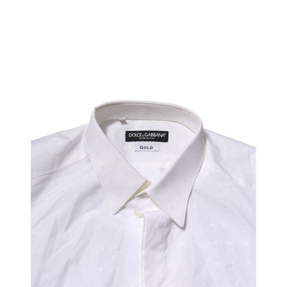 Dolce & Gabbana White GOLD Long Sleeves Dress Men Formal Shirt Dolce & Gabbana