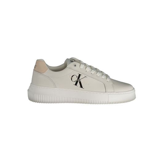 Calvin Klein White Polyester Sneaker with logo, lace-up design, contrast details, 50% recycled polyester.