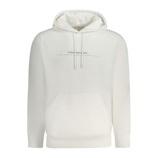 Calvin Klein White Cotton Men Sweater with modern logo design, offering sleek style and comfort in transitional cotton blend hoodie.