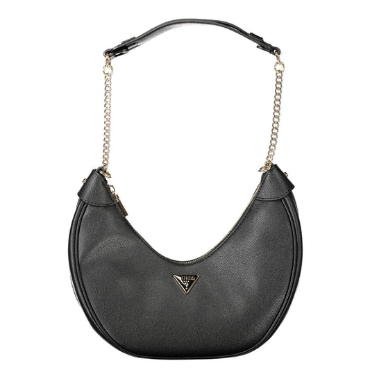 Guess Jeans Black Polyethylene Women Handbag with chain shoulder handle and Guess logo.