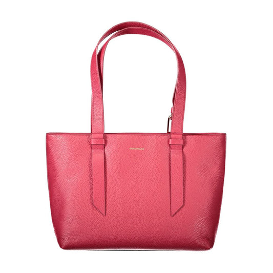 Coccinelle Red Leather Women Handbag with dual shoulder straps and logo, perfect for organizing essentials with style and sophistication.