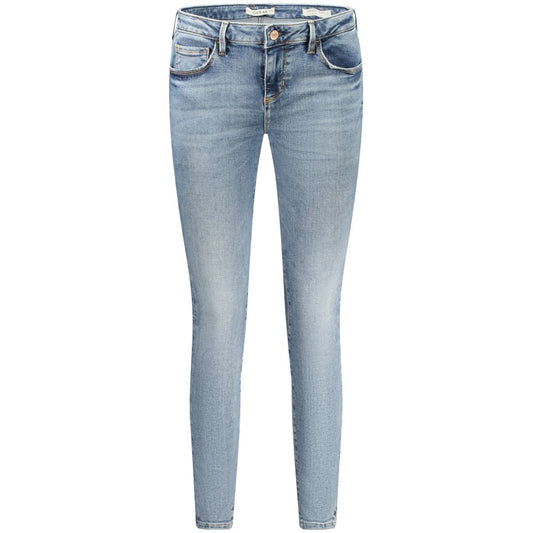 Guess Jeans Blue Cotton Women Jeans with chic washed effect and iconic logo, featuring a 5-pocket design for style and convenience.