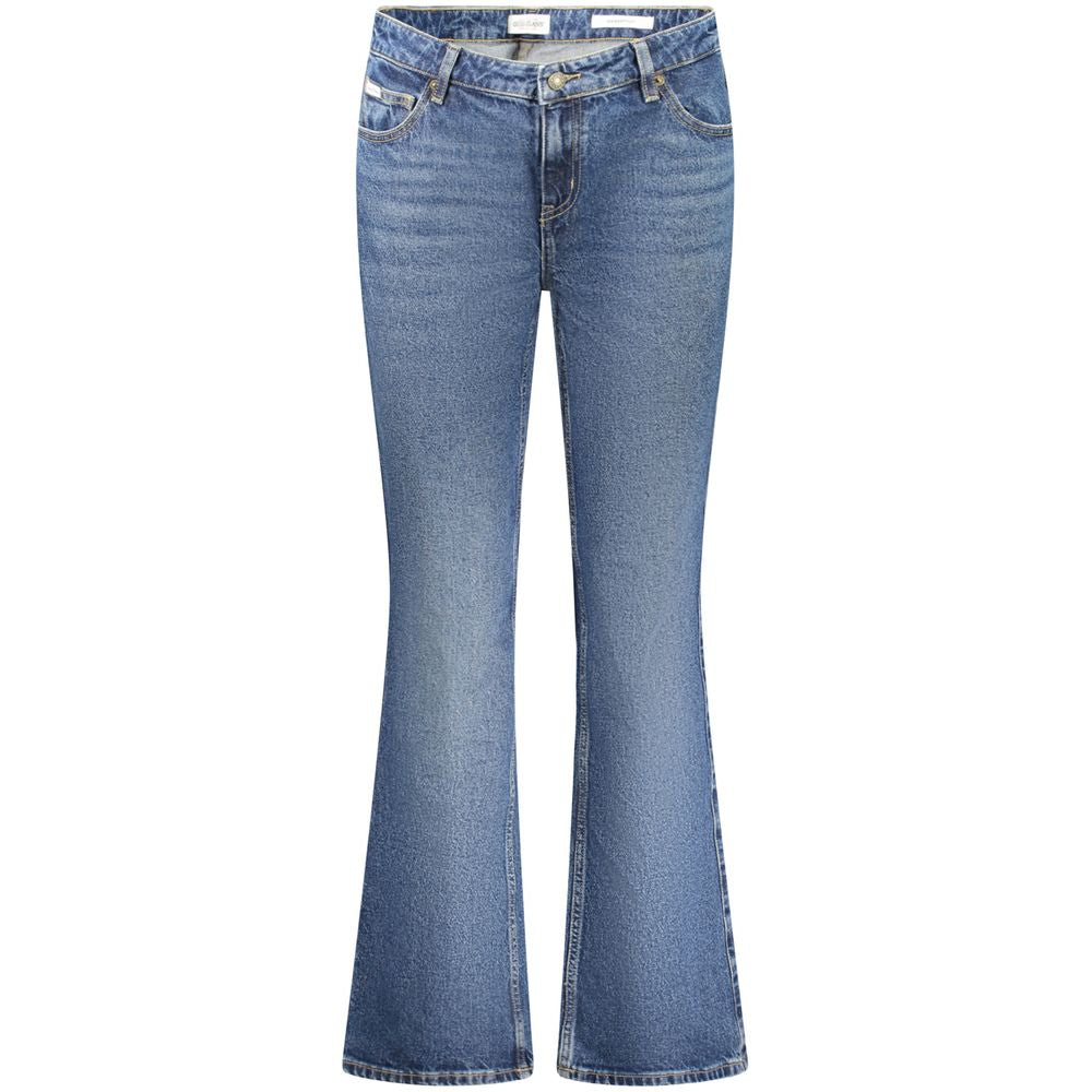 Guess Jeans Blue Cotton Jeans Denim with bootcut style, 5 pockets, washed effect, button and zip, and logo.