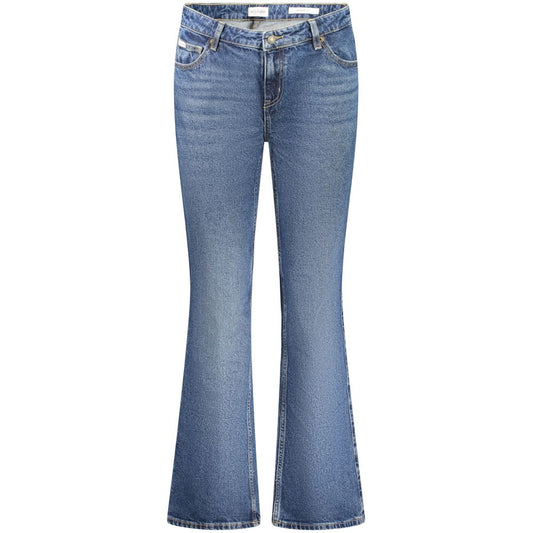 Guess Jeans Blue Cotton Jeans Denim bootcut style with 5 pockets and washed effect, featuring button and zip closure, classic logo display.
