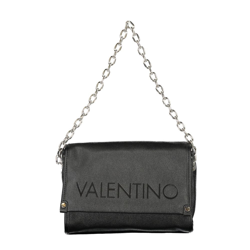 Mario Valentino Black Polyethylene Handbag with chain shoulder handle, featuring logo, two internal pockets, zip and automatic closure.