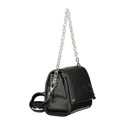 Mario Valentino Black Polyethylene Handbag with chain handle, adjustable straps, internal pockets, and recycled materials.
