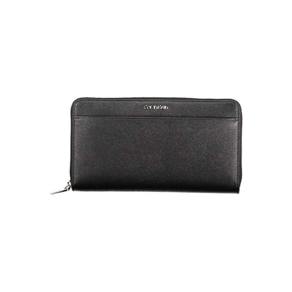 Calvin Klein Black Polyethylene Women Wallet with sleek design and eco-friendly materials, featuring compartments and a secure coin purse.