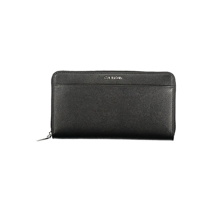 Calvin Klein Black Polyethylene Women Wallet with sleek design and eco-friendly materials, featuring compartments and a secure coin purse.