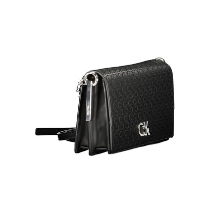 Calvin Klein Black Polyester Women Handbag with elegant twist closure and contrasting logo accents.