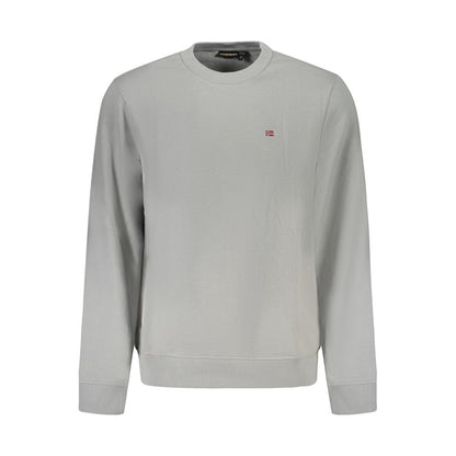 Men's Napapijri Gray Cotton Sweater with logo, long sleeve, crew neck, and regular fit. Stylish and cozy for fashion-forward individuals.