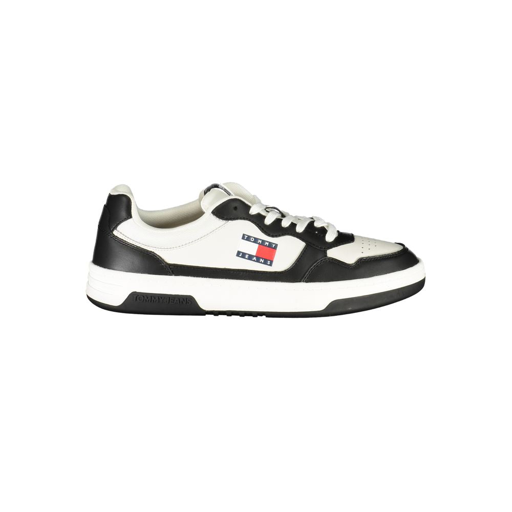 Tommy Hilfiger Black Leather Men Sneaker with white detailing for stylish comfort and brand elegance