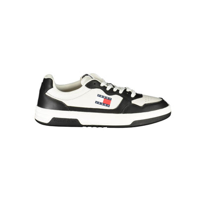 Tommy Hilfiger Black Leather Men Sneaker with white detailing for stylish comfort and brand elegance