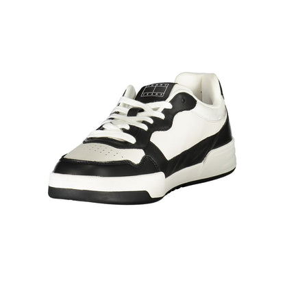 Tommy Hilfiger Black Leather Men Sneaker with white accents for athletic elegance and comfort