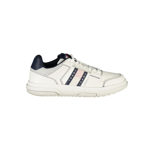 Tommy Hilfiger Blue Leather Men Sneaker with contrast stitching and bold embroidery for stylish and comfortable wear