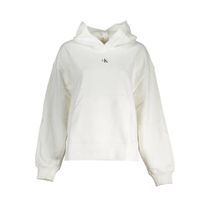 Calvin Klein White Cotton Women Sweater with hood and pocket, made from 100% recycled cotton, featuring subtle CK branding.