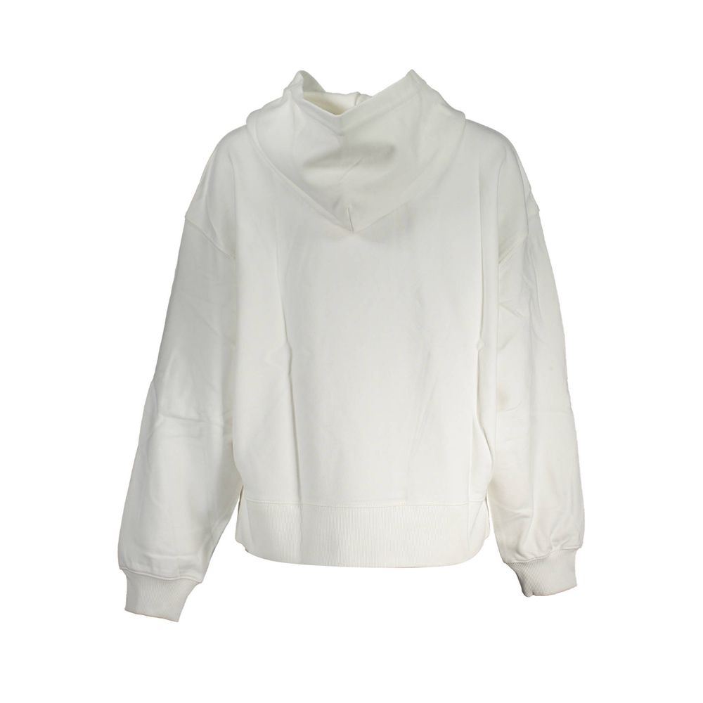 Calvin Klein White Cotton Women Sweater with hood and branded print, made from 100% recycled cotton for a stylish and sustainable choice.