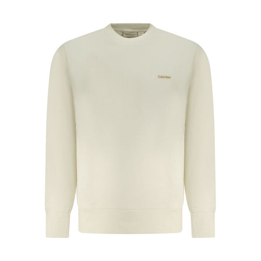 Calvin Klein Beige Cotton Men Sweater with long sleeves, crafted from regenerative cotton, featuring iconic logo design.