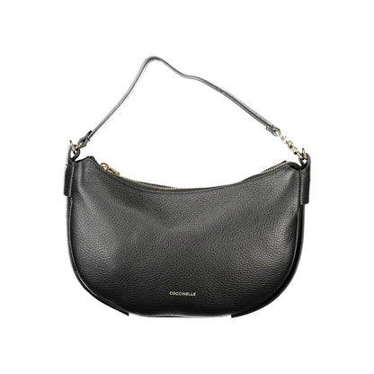 Coccinelle Black Leather Handbag with adjustable strap, shoulder handle, internal pocket, and logo.