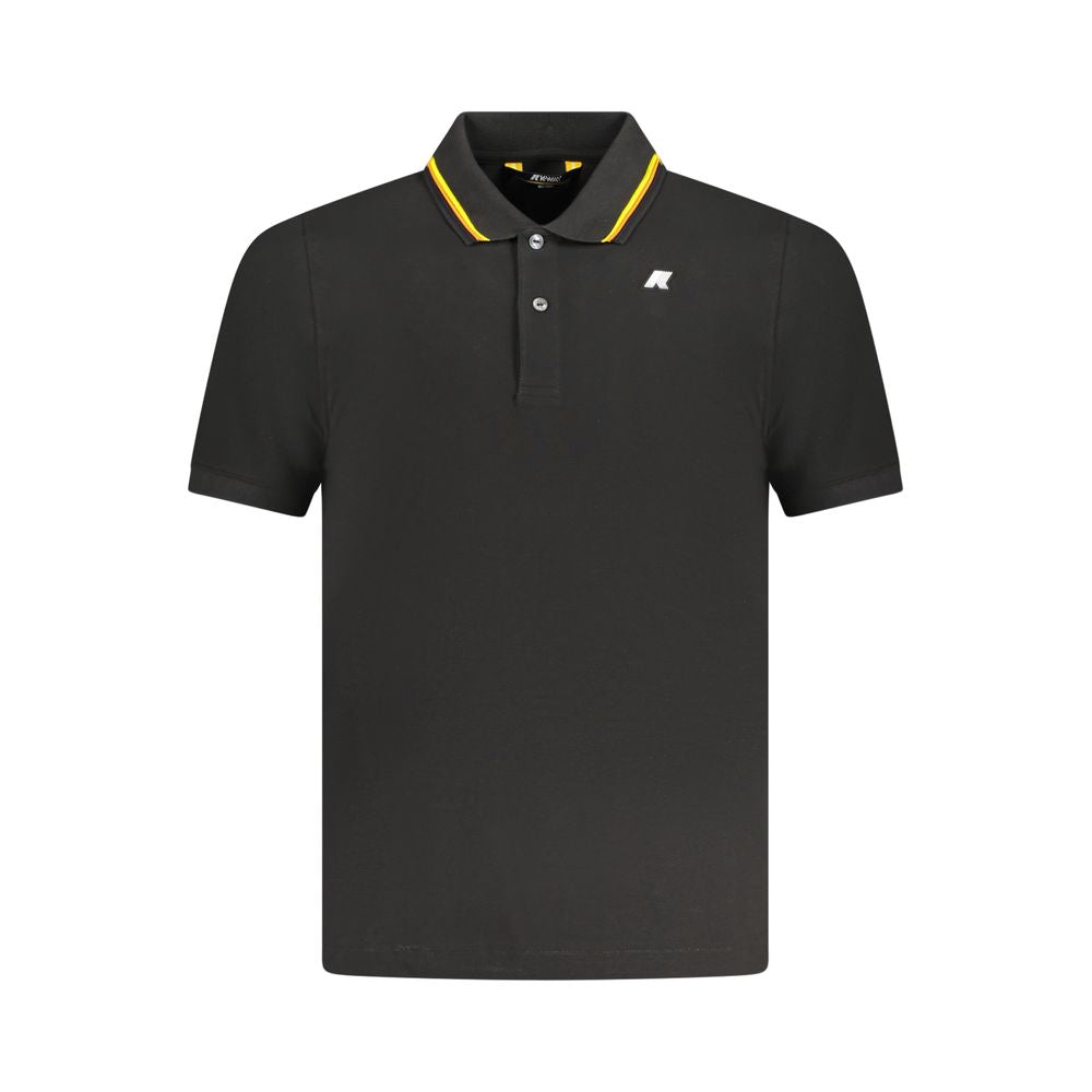 K-WAY Black Cotton Polo Shirt with short sleeves, 2 buttons, contrasting details, and logo application.