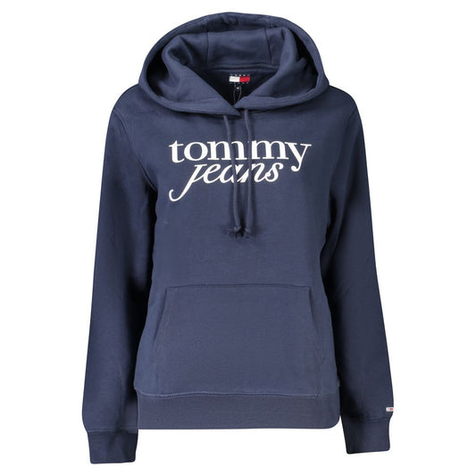 Tommy Hilfiger Blue Cotton Women Sweater with hood and logo, sustainable 50% regenerative cotton, casual chic design.