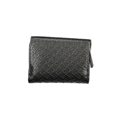 Tommy Hilfiger Black Polyethylene Women Wallet with embossed pattern and zip closure, stylish fashion accessory for modern women.