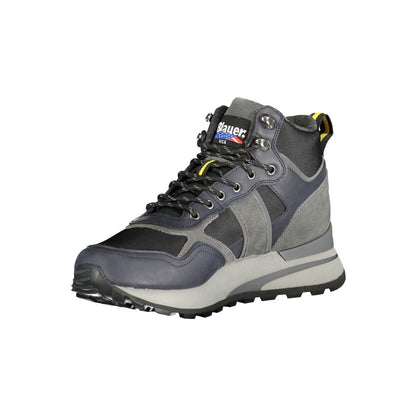 Blauer Blue Leather Men Sneaker, stylish high-top sneaker with contrasting details and removable footbed.