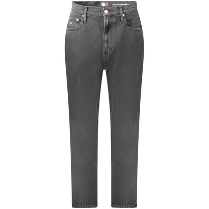 Tommy Hilfiger Black Cotton Women Jeans with high tapered fit, sustainable denim, and iconic logo embroidery.