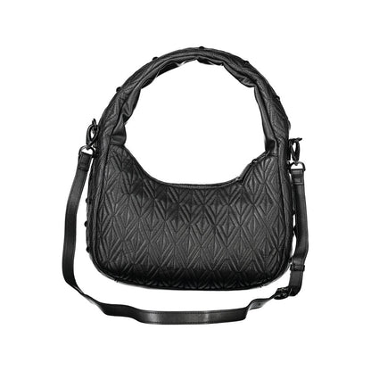 Mario Valentino Black Polyethylene Women Handbag with one-handle and adjustable strap, featuring internal pocket and logo detail.