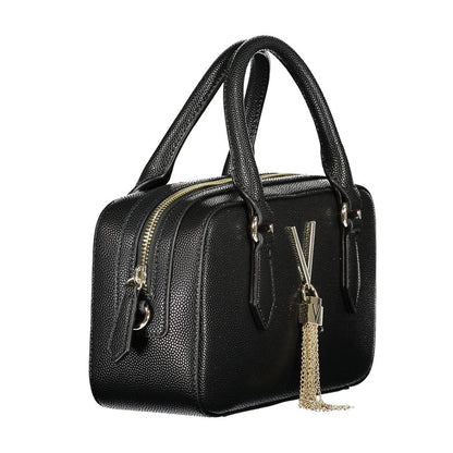 Mario Valentino Black Polyethylene Women Handbag with sleek handles and zip closure, featuring adjustable shoulder strap.