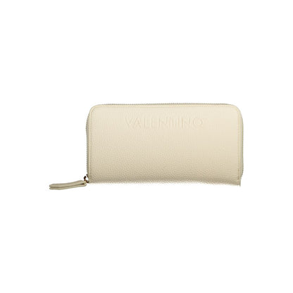 Mario Valentino Beige Polyethylene Wallet with zip closure, 6 compartments, coin purse, and double card spaces, featuring logo design.