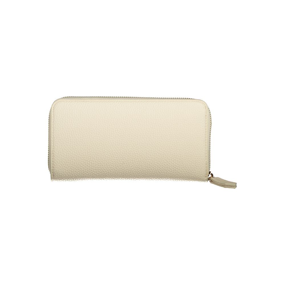 Mario Valentino Beige Polyethylene Wallet with 6 compartments, coin purse, card spaces, and zip closure. Elegant and eco-friendly design.
