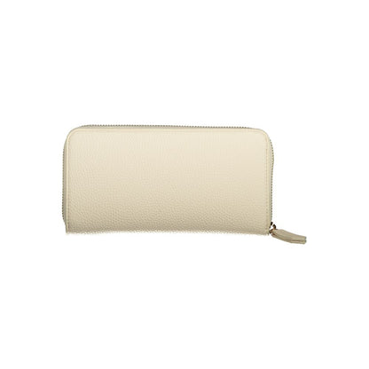 Mario Valentino Beige Polyethylene Wallet with 6 compartments, coin purse, card spaces, and zip closure. Elegant and eco-friendly design.