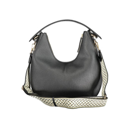 Mario Valentino Black Polyethylene Handbag with shoulder handle, removable straps, internal pocket, and phone holder spaces.