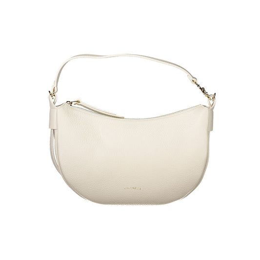 Coccinelle White Leather Handbag with adjustable strap, internal pocket, zip closure, and logo detailing.