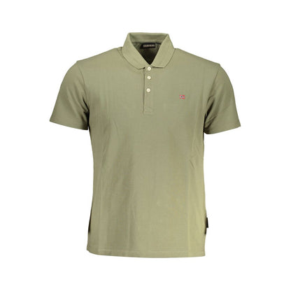 Napapijri Green Cotton Men Polo Shirt with embroidery and logo, featuring a classic three-button placket. Stylish and sophisticated casual wear.