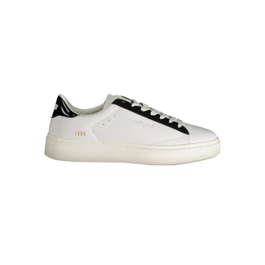 Gas White Polyester Women Sneaker featuring bold black details and logo print, combining sporty chic with style and comfort.