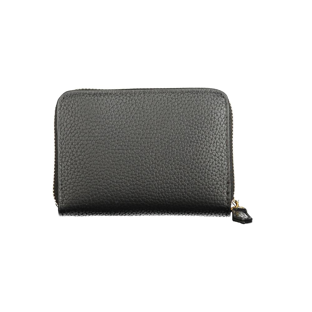Mario Valentino Black Polyethylene Wallet with zip closure and multiple compartments for cards and coins.