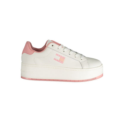 Tommy Hilfiger Pink Polyester Sneaker with 5 cm wedge, lace, print, and logo - Sports footwear.