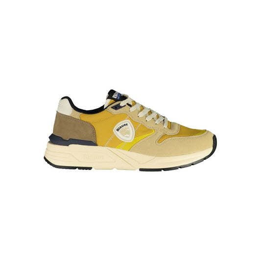 Blauer Beige Polyester Men Sneaker with mustard yellow accents, featuring Blauer logo and sleek design.
